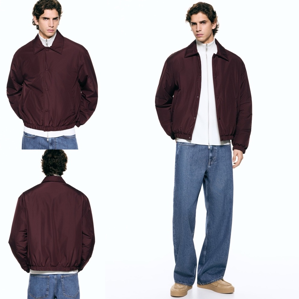 H&M Men's Lightly Padded Bomber Jacket Coat Top Size Small Burgundy Brand New